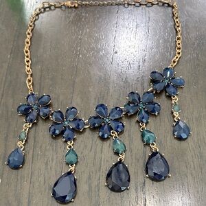 Elegant Blue and Gold Floral Necklace